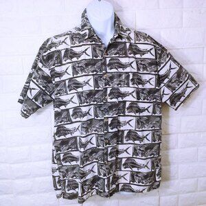 Vintage 90s Kahala Aloha Shirt -M Buttons Pocket SSL Vents Mahi Flying Fish